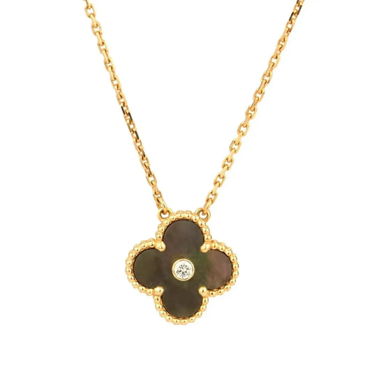 [Kincade Jewelrys] COLLIER CLOVER 15 MM DIAMANT ET NACRE GRISE