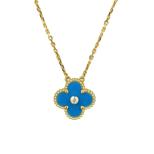 [Kincade Jewelrys] COLLIER TRÈFLE 15 MM DIAMANT ET AGATE BLEUE