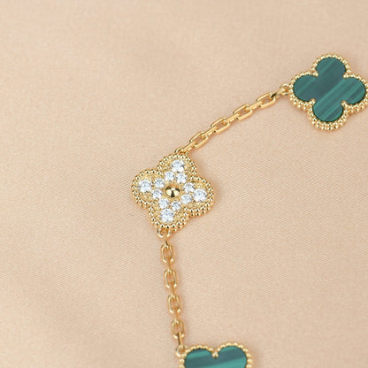 [Kincade Jewelrys] Bracelet diamant malachite à 5 motifs de trèfle