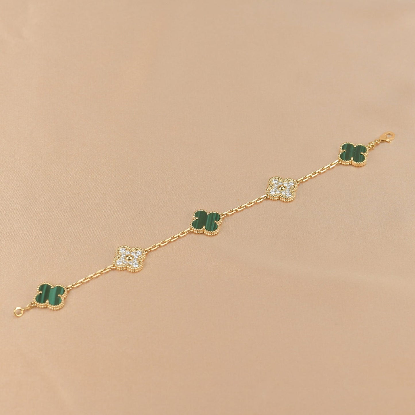 [Kincade Jewelrys] Bracelet diamant malachite à 5 motifs de trèfle