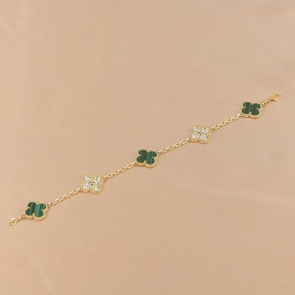 [Kincade Jewelrys] Bracelet diamant malachite à 5 motifs de trèfle
