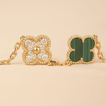 [Kincade Jewelrys] Bracelet diamant malachite à 5 motifs de trèfle