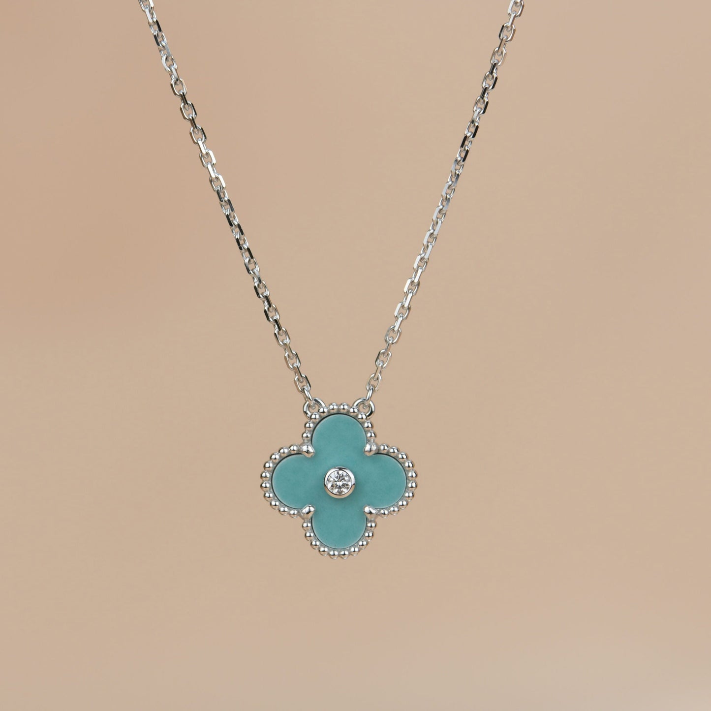[Kincade Jewelrys]CLOVER 15MM DIAMOND SVRES PORCELAIN  NECKLACE SILVER