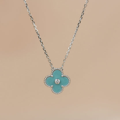 [Kincade Jewelrys]CLOVER 15MM DIAMOND SVRES PORCELAIN  NECKLACE SILVER