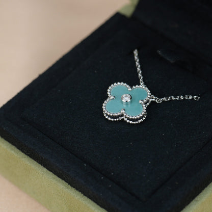 [Kincade Jewelrys]CLOVER 15MM DIAMOND SVRES PORCELAIN  NECKLACE SILVER
