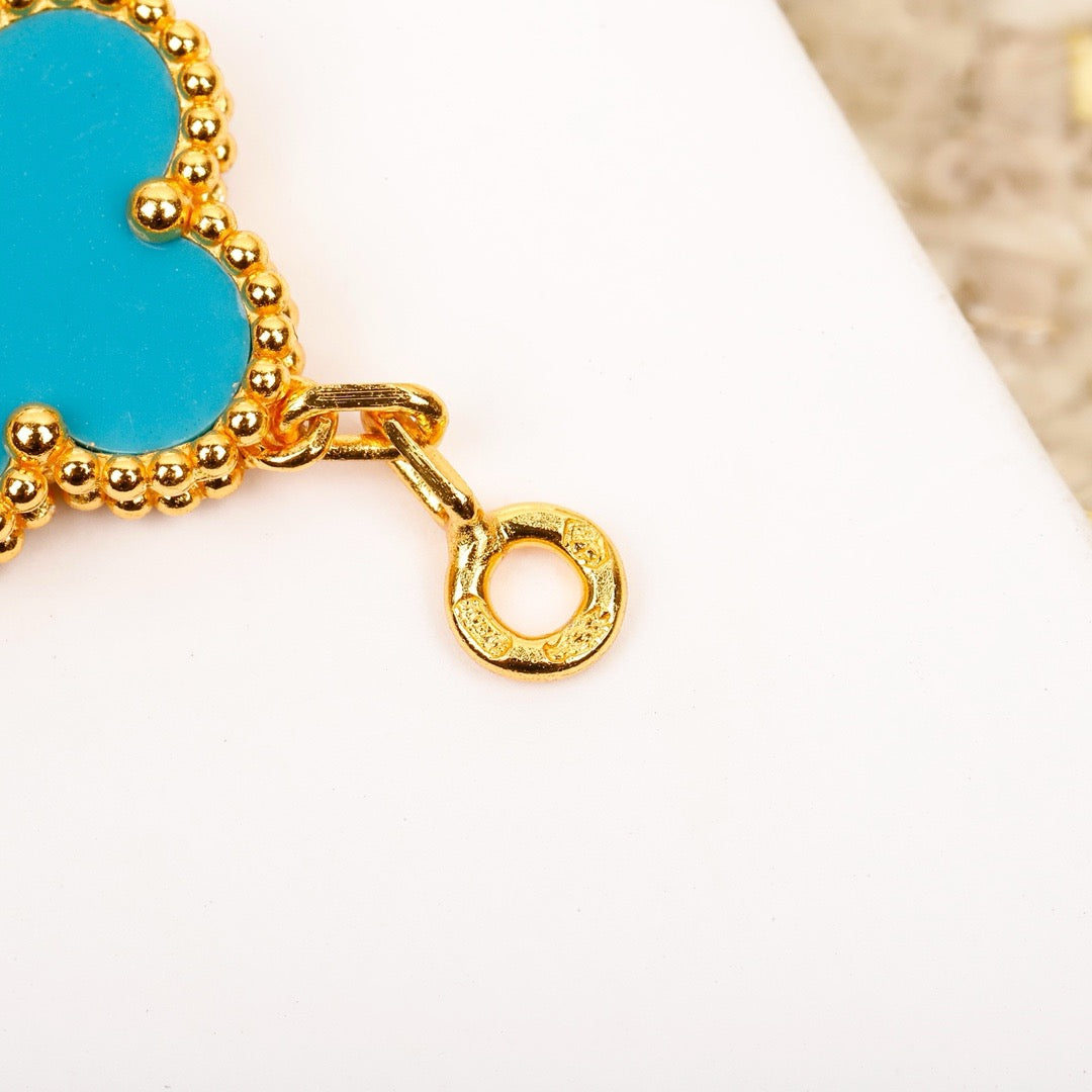 [Kincade Jewelrys]CLOVER 5 MOTIF TURQUOISE DIAMOND GOLD BRACELET