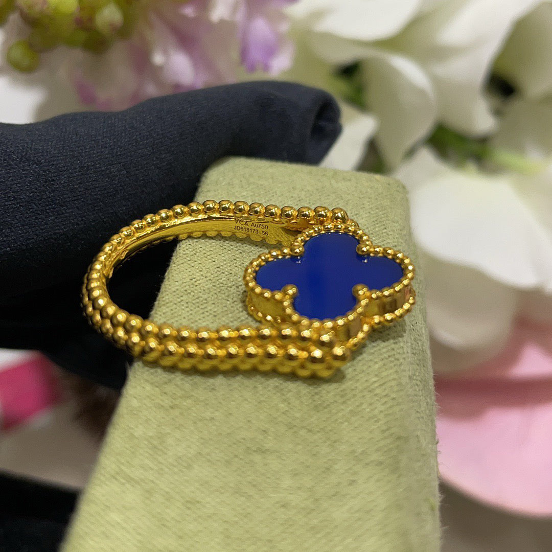 [Kincade Jewelrys] BAGUE EN AGATE BLEUE RIVERSIBLE CLOVER