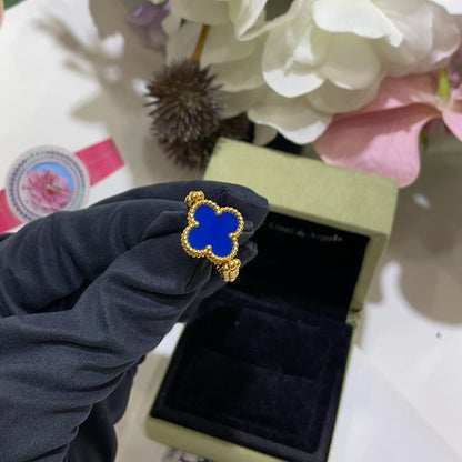 [Kincade Jewelrys] BAGUE EN AGATE BLEUE RIVERSIBLE CLOVER