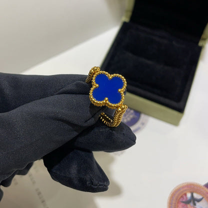 [Kincade Jewelrys] BAGUE EN AGATE BLEUE RIVERSIBLE CLOVER