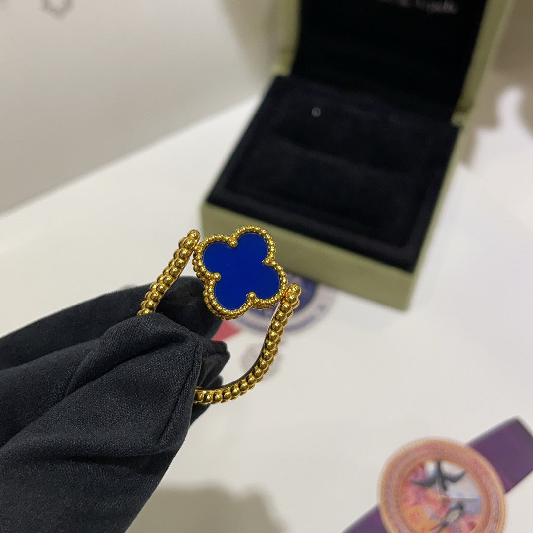 [Kincade Jewelrys] BAGUE EN AGATE BLEUE RIVERSIBLE CLOVER