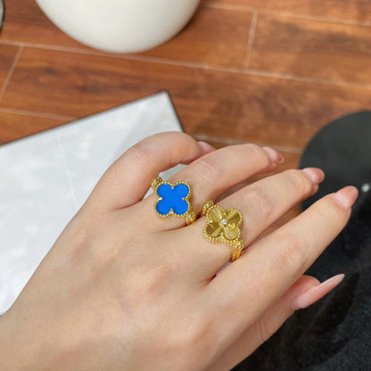 [Kincade Jewelrys] BAGUE EN AGATE BLEUE RIVERSIBLE CLOVER