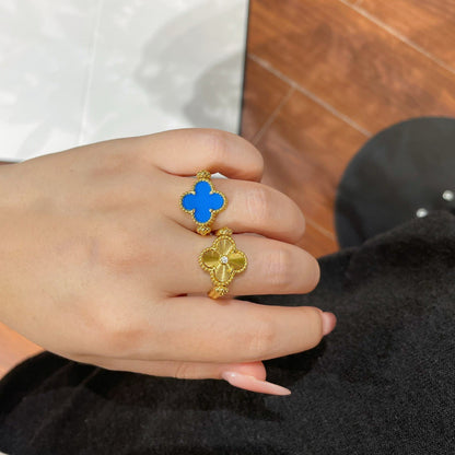 [Kincade Jewelrys] BAGUE EN AGATE BLEUE RIVERSIBLE CLOVER