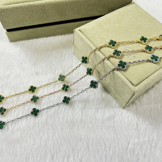[Kincade Jewelrys] Bracelet en malachite à six motifs de trèfle