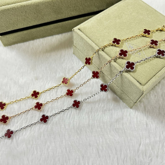 [Kincade Jewelrys] Bracelet en agate rouge à six motifs de trèfle