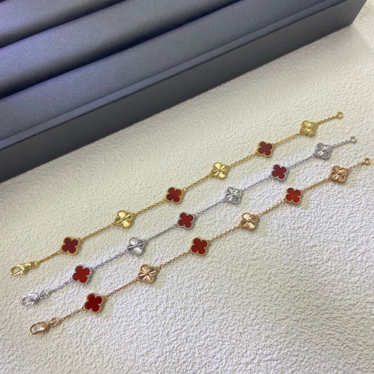[Kincade Jewelrys] BRACELET LASER EN AGATE ROUGE À 6 MOTIFS DE TRÈFLE