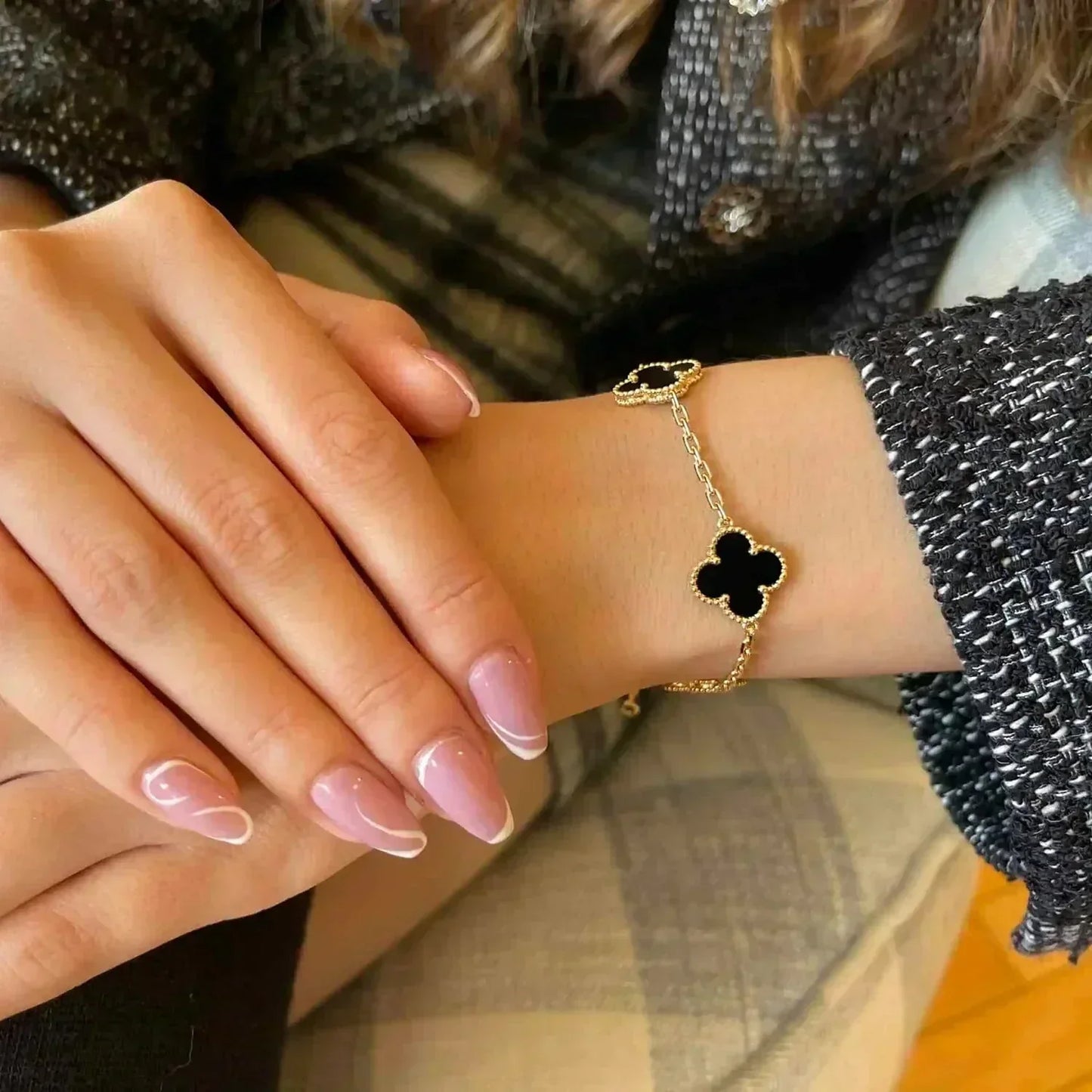 [Kincade Jewelrys]CLOVER  5 MOTIFS BLACK ONYX BRACELET
