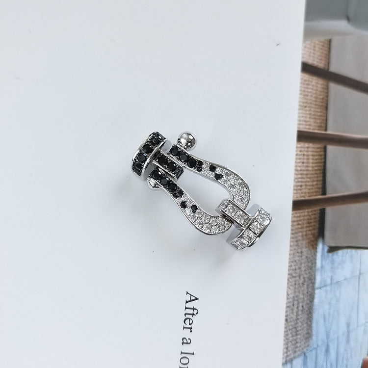 [Kincade Jewelrys] BRACELET FORCE LARGE FER À CHEVAL NOIR ET BLANC DIAMANT OR ROSE