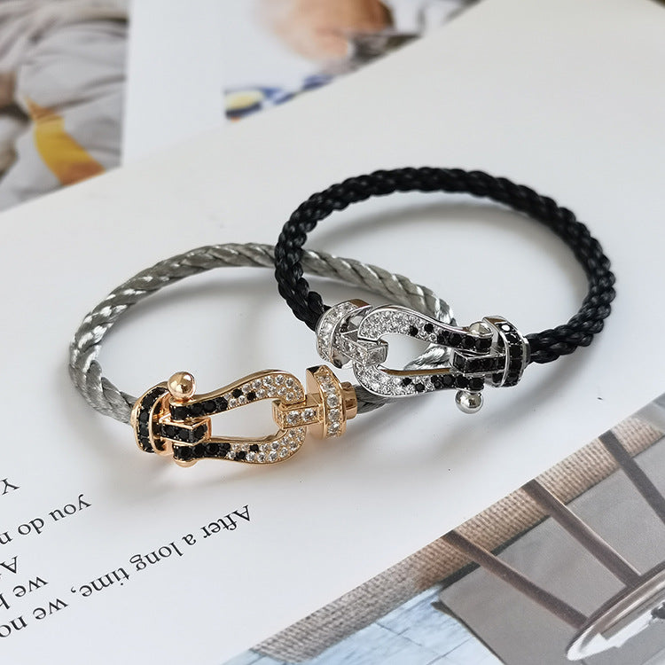 [Kincade Jewelrys] FORCE GRAND BRACELET FER À CHEVAL NOIR ET BLANC DIAMANT ARGENT