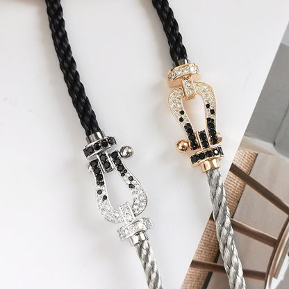[Kincade Jewelrys] BRACELET FORCE LARGE FER À CHEVAL NOIR ET BLANC DIAMANT OR ROSE