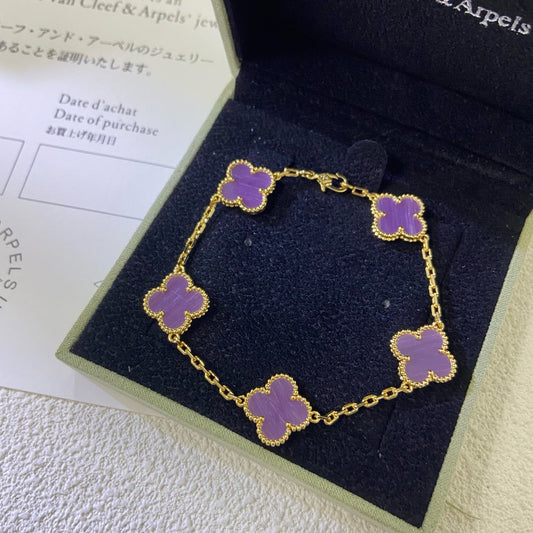 [Kincade Jewelrys] BRACELET TRÈFLE 5 MOTIFS VIOLET