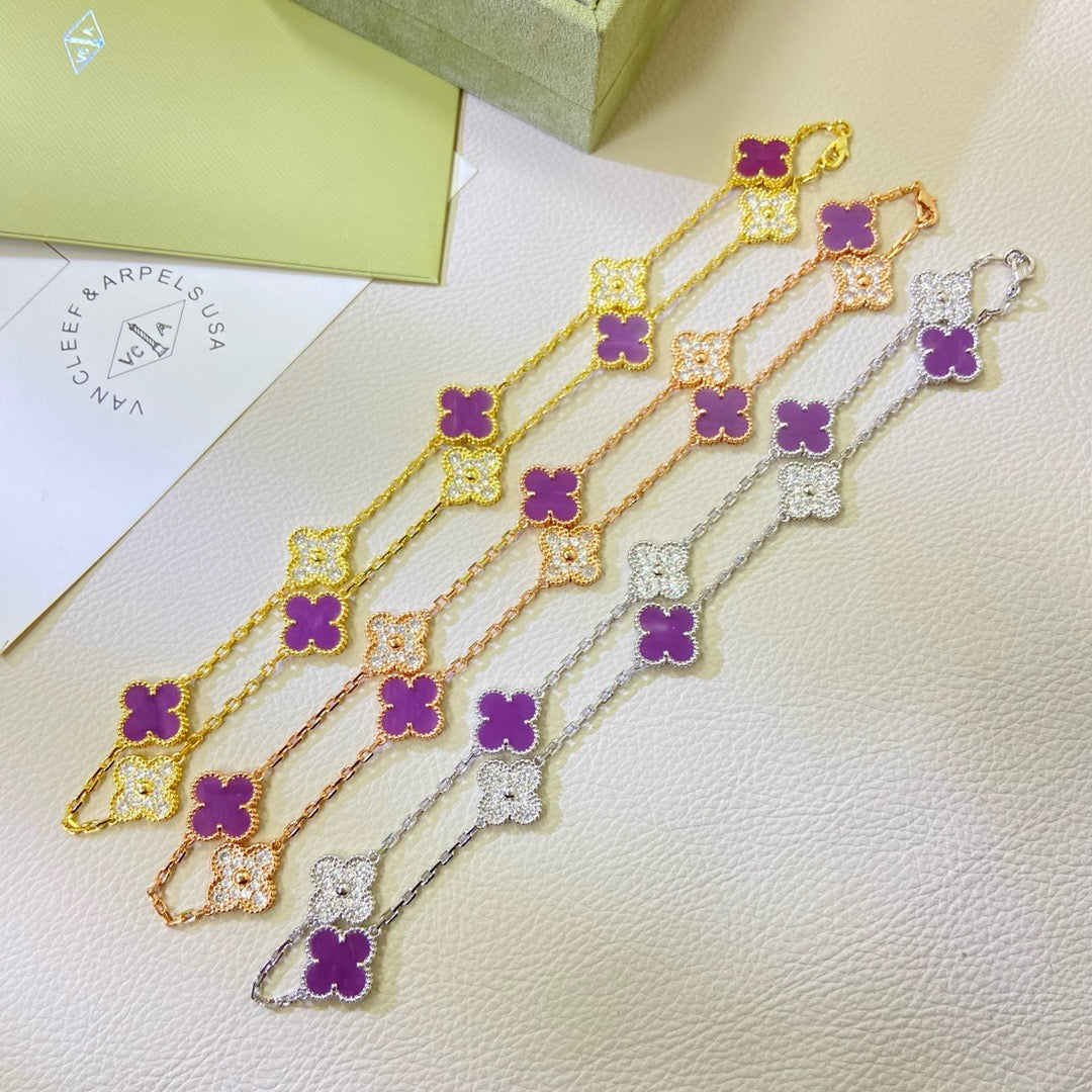 [Kincade Jewelrys]CLOVER 10 MOTIFS  PURPLE VIOLET DIAMOND NECKLACE