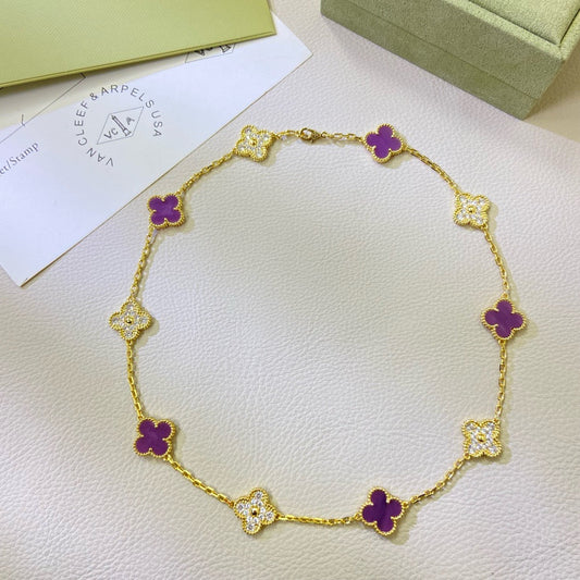 [Kincade Jewelrys] COLLIER DIAMANT VIOLET À 10 MOTIFS CLOVER