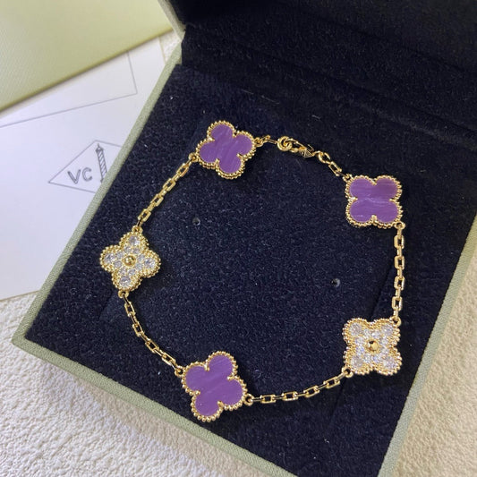 [Kincade Jewelrys] BRACELET TRÈFLE 5 MOTIFS VIOLET DIAMANT