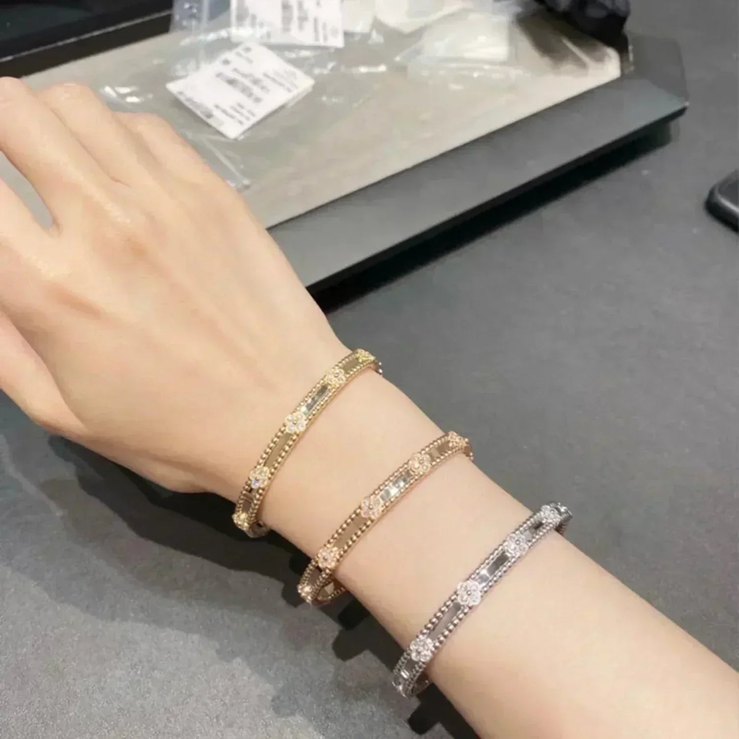 [Kincade Jewelrys]CLOVER BRACELET 4MM DIAMONDS