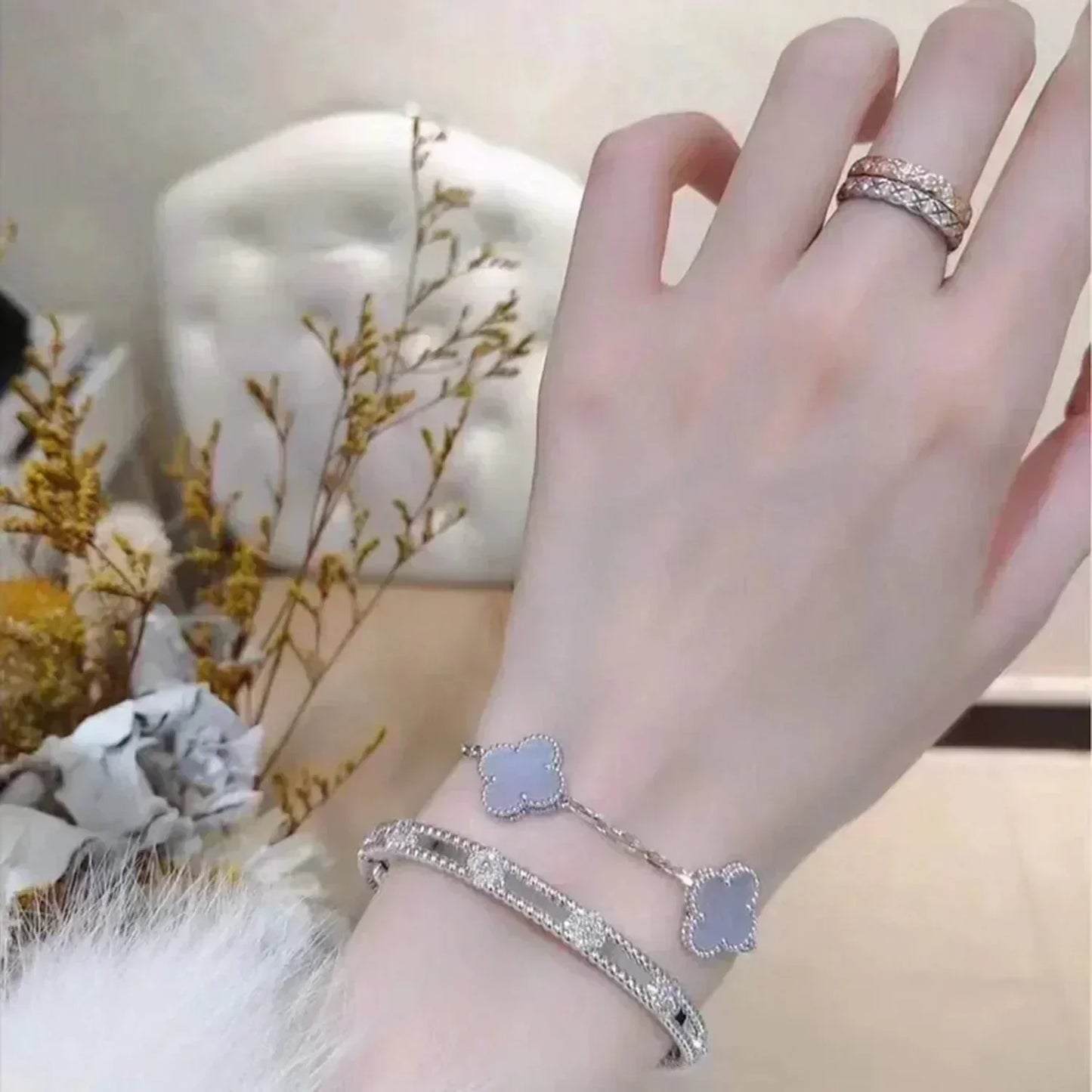 [Kincade Jewelrys] Bracelet en calcédoine violette à 5 motifs en argent 