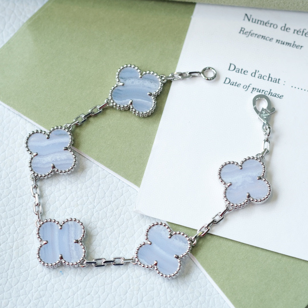 [Kincade Jewelrys] Bracelet en calcédoine violette à 5 motifs en argent 