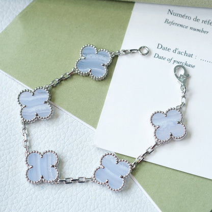 [Kincade Jewelrys] Bracelet en calcédoine violette à 5 motifs en argent 