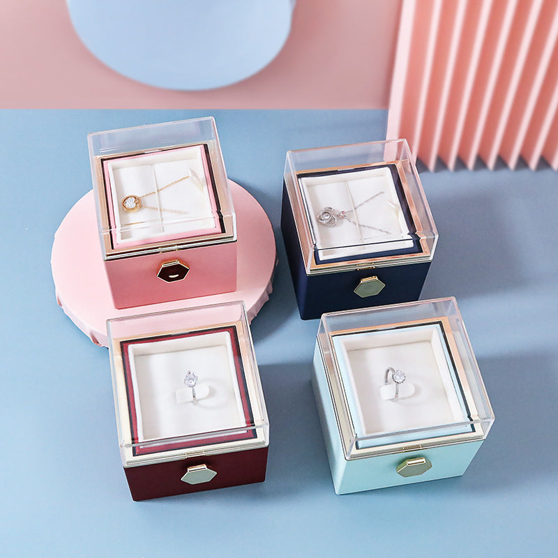 COFFRET CADEAU CRÉATIF À BIJOUX ROTATIF EN ROSE PRÉSERVÉE (LOGO O)