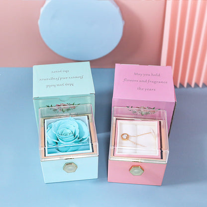 COFFRET CADEAU CRÉATIF À BIJOUX ROTATIF EN ROSE PRÉSERVÉE (LOGO O)