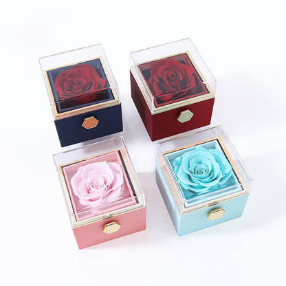 COFFRET CADEAU CRÉATIF À BIJOUX ROTATIF EN ROSE PRÉSERVÉE (LOGO O)