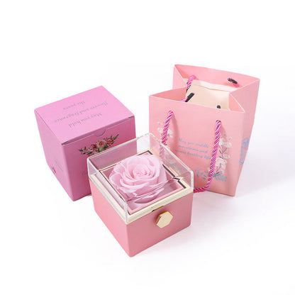 COFFRET CADEAU CRÉATIF À BIJOUX ROTATIF EN ROSE PRÉSERVÉE (LOGO O)