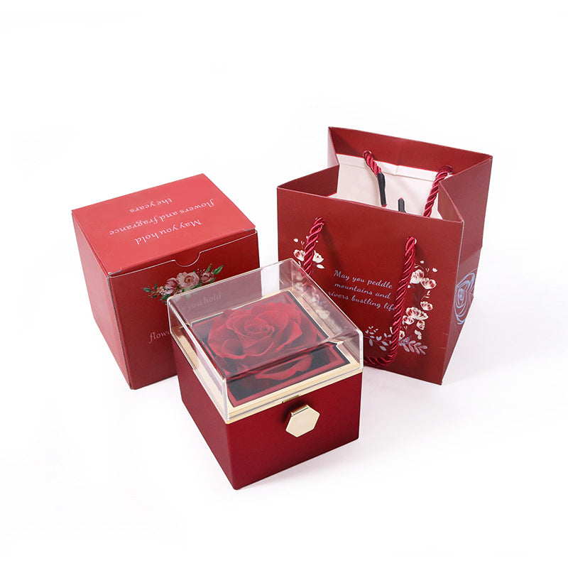 COFFRET CADEAU CRÉATIF À BIJOUX ROTATIF EN ROSE PRÉSERVÉE (LOGO O)