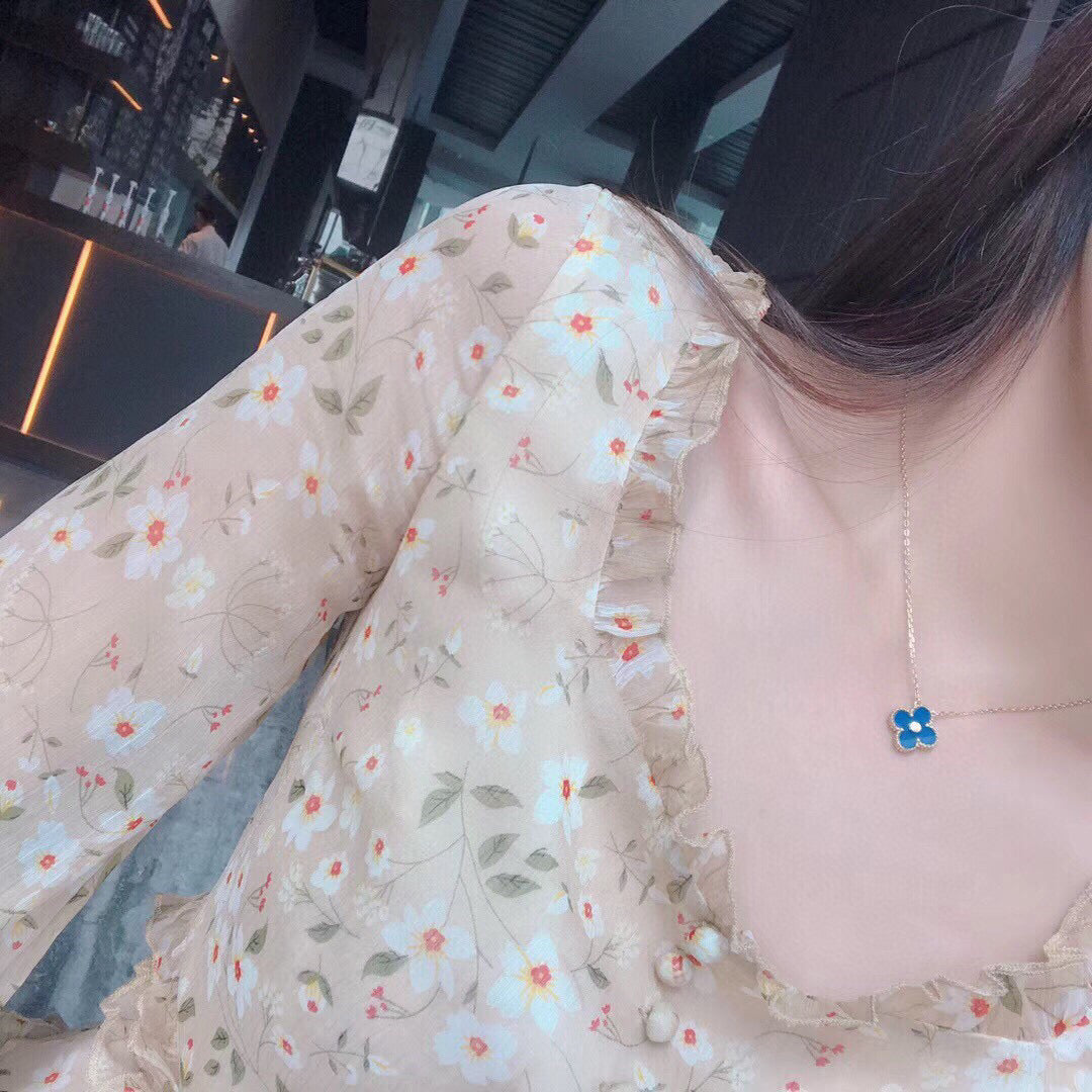 [Kincade Jewelrys]CLOVER 15MM DIAMOND AND BLUE AGATE NECKLACE