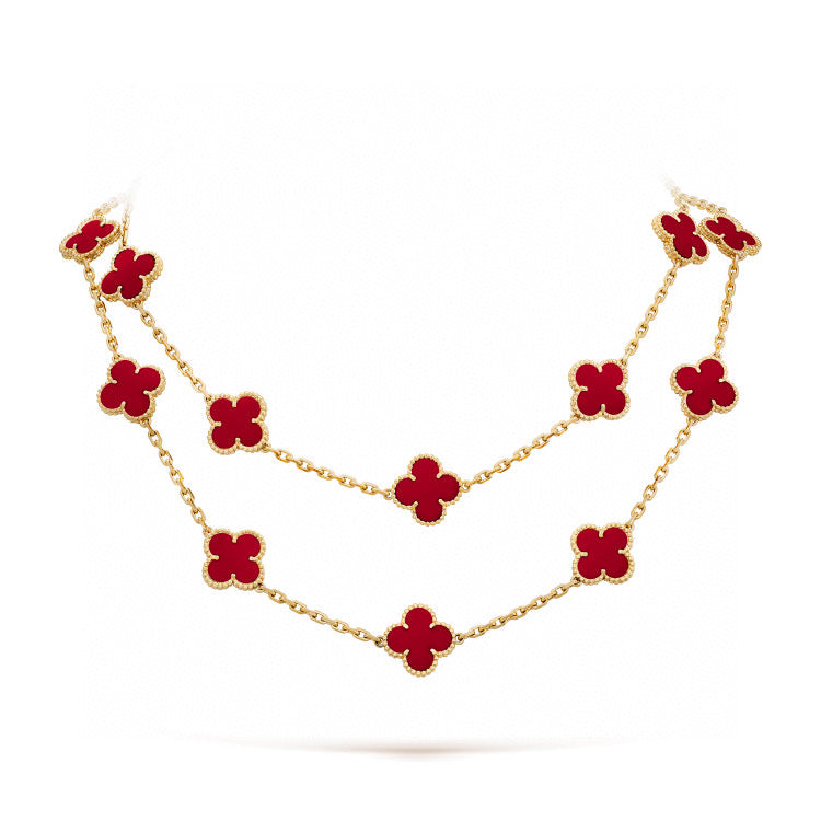 [Kincade Jewelrys] COLLIER CORNALINE À 20 MOTIFS DE TRÈFLE