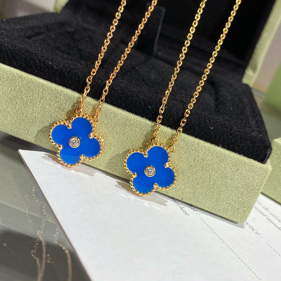[Kincade Jewelrys]CLOVER 15MM DIAMOND AND BLUE AGATE NECKLACE