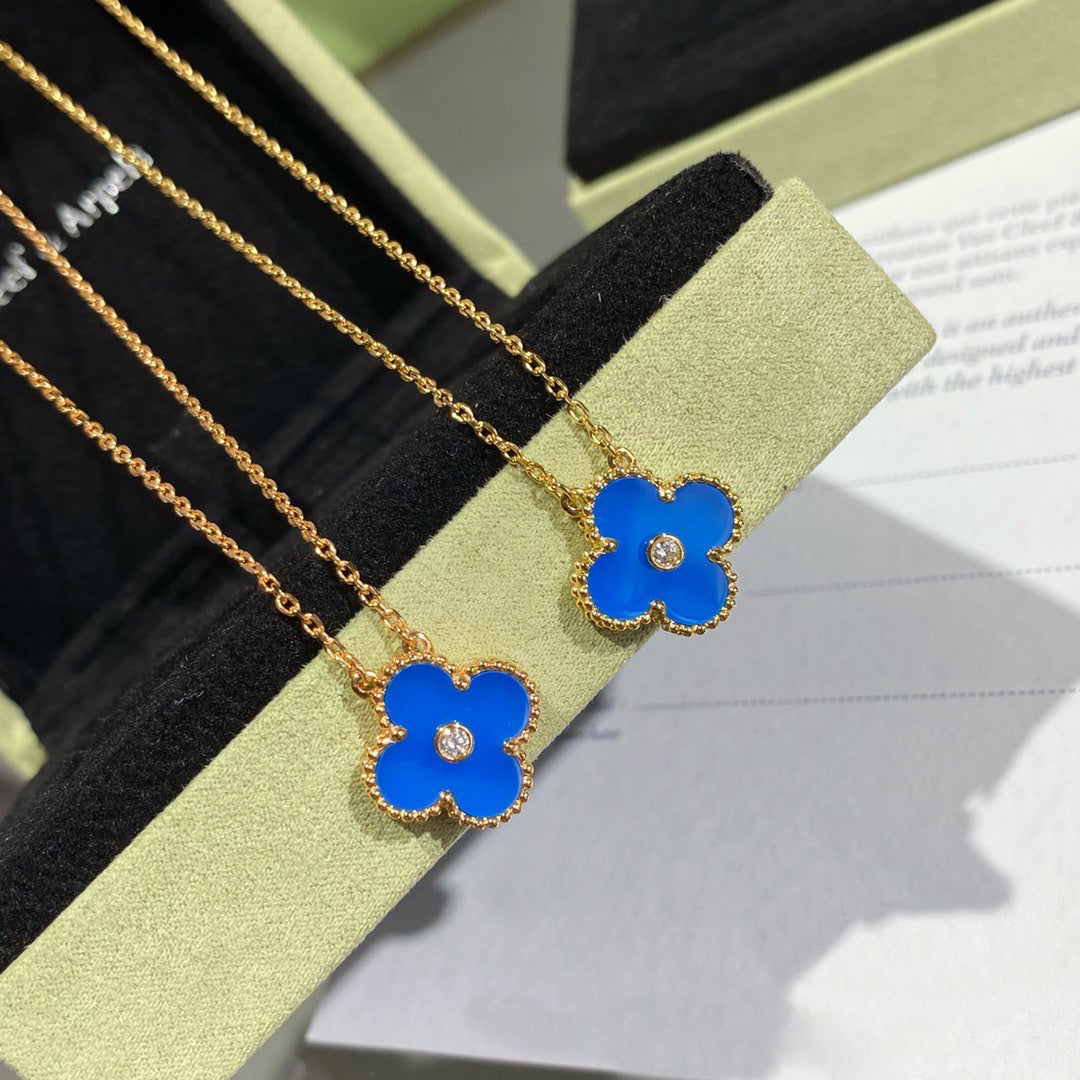 [Kincade Jewelrys]CLOVER 15MM DIAMOND AND BLUE AGATE NECKLACE