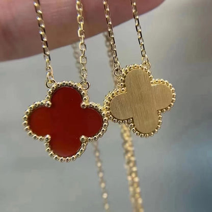 [Kincade Jewelrys]CLOVER 15MM CARNELIAN SINGLE FLOWER NECKLACE