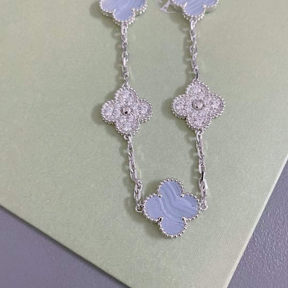 [Kincade Jewelrys]CLOVER  5 MOTIF DIAMOND PURPLE CHALCEDONY BRACELET SILVER