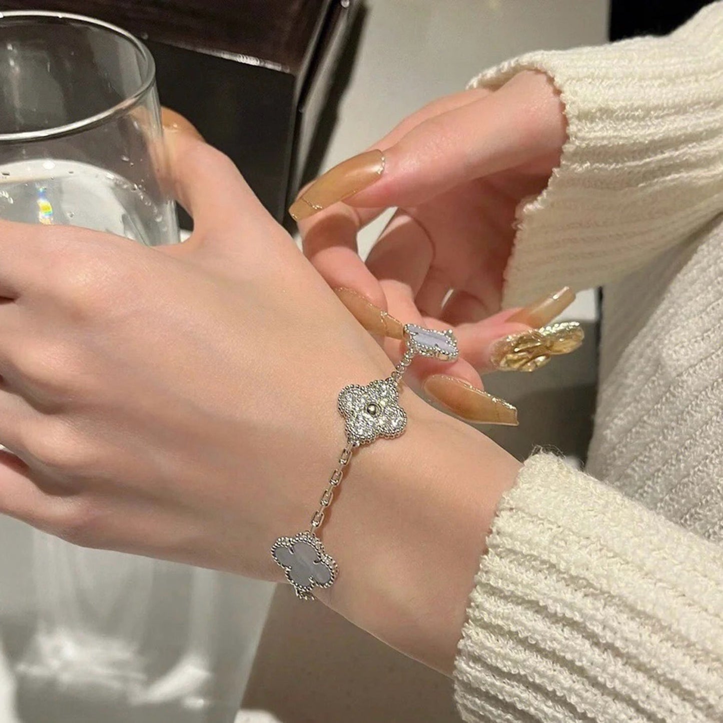 [Kincade Jewelrys]CLOVER  5 MOTIF DIAMOND PURPLE CHALCEDONY BRACELET SILVER