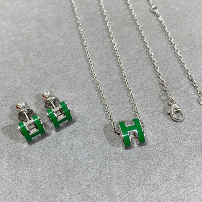 [Kincade Jewelrys]POP H GREEN NECKLACE SILVER AND GOLD