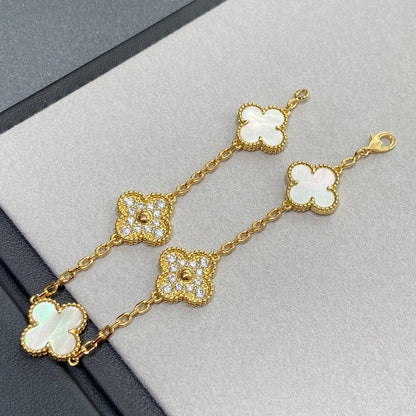 [Kincade Jewelrys]CLOVER BRACELET 5 MOTIF WHITE MOP DIAMOND