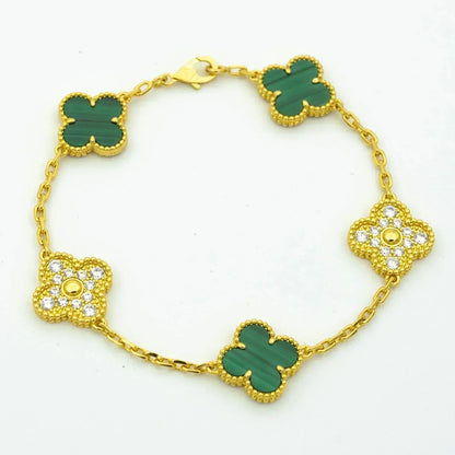 [Kincade Jewelrys] Bracelet diamant malachite à 5 motifs de trèfle