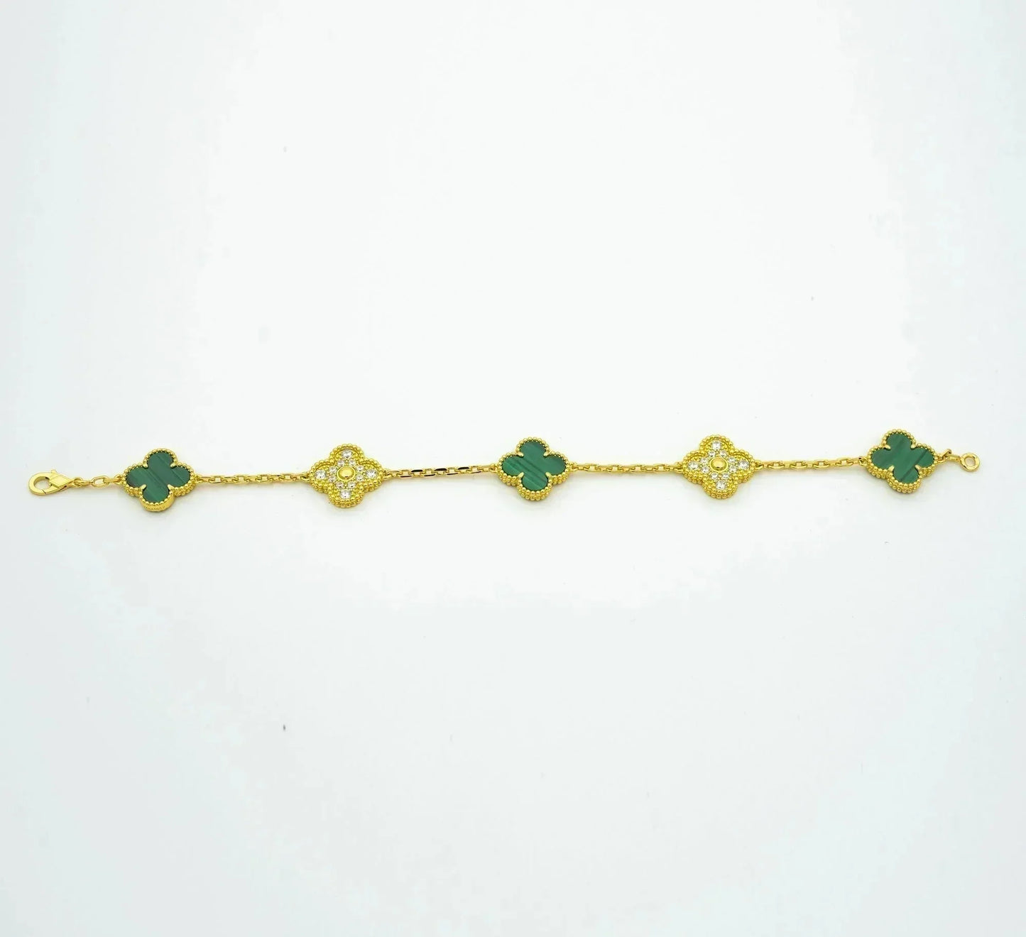 [Kincade Jewelrys] Bracelet diamant malachite à 5 motifs de trèfle