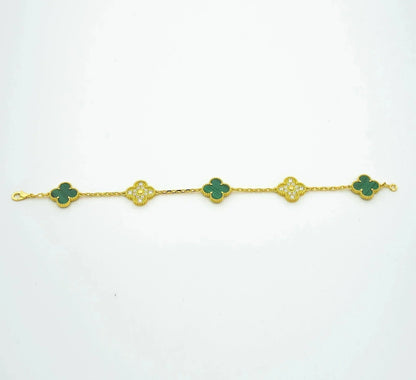 [Kincade Jewelrys] Bracelet diamant malachite à 5 motifs de trèfle