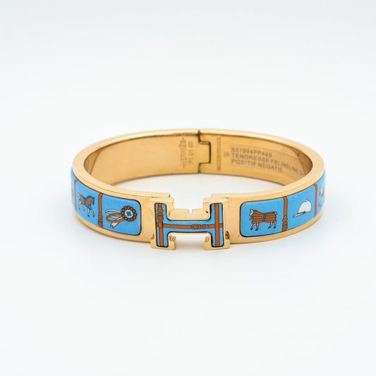 [Kincade Jewelrys] Bracelet H en or rose et céramique bleue