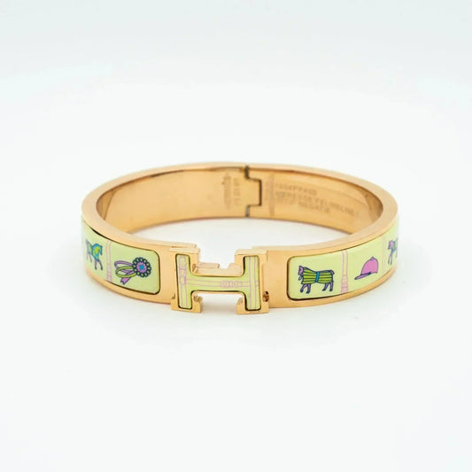 [Kincade Jewelrys] Bracelet H en or rose et céramique crème